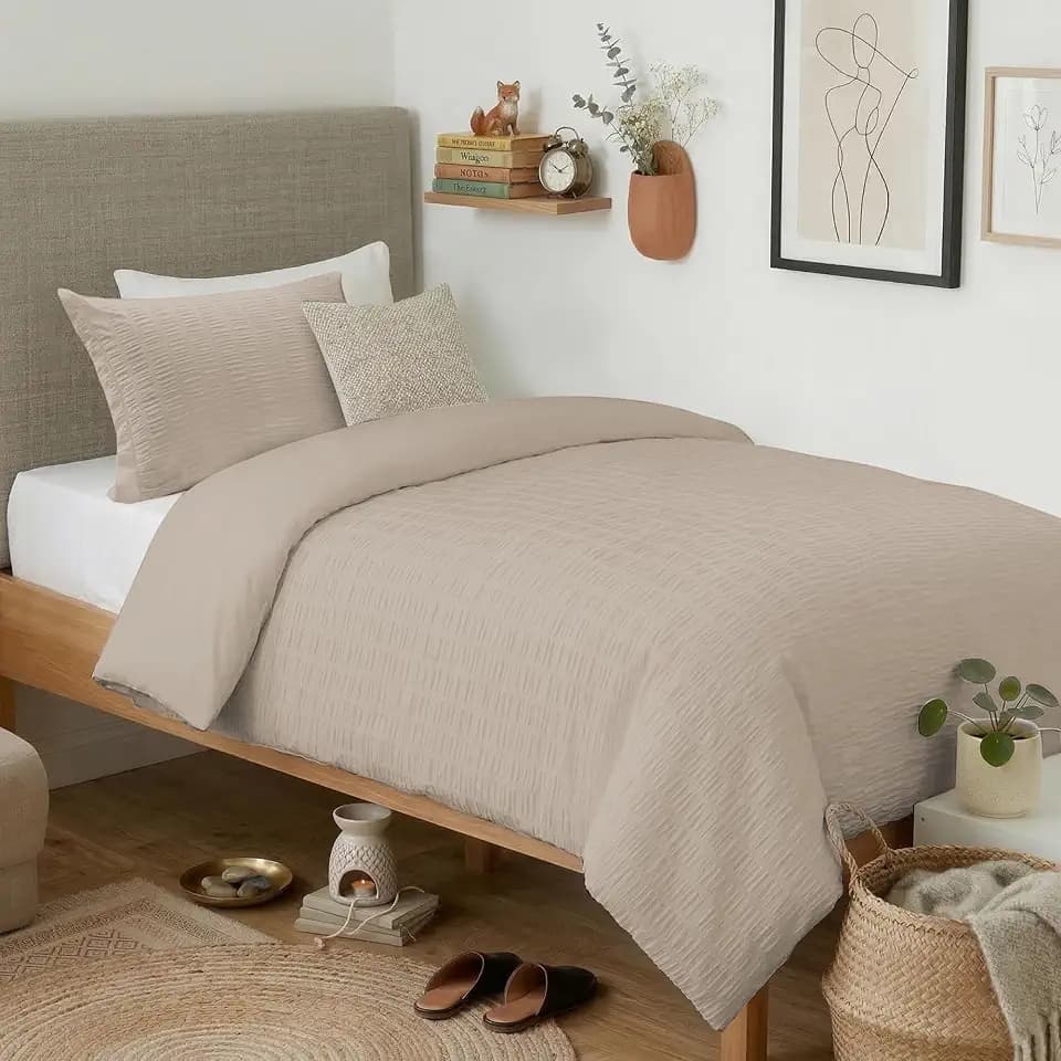 Cozyide Linen Twin Duvet Cover, 2 Pieces Bedding Duvet Covers, Soft Breathable Seersucker Duvet Cover Set with Zipper Closure and Corner Ties (1 Duvet Cover 68"x90" + 1 Pillow Sham 20"x26")