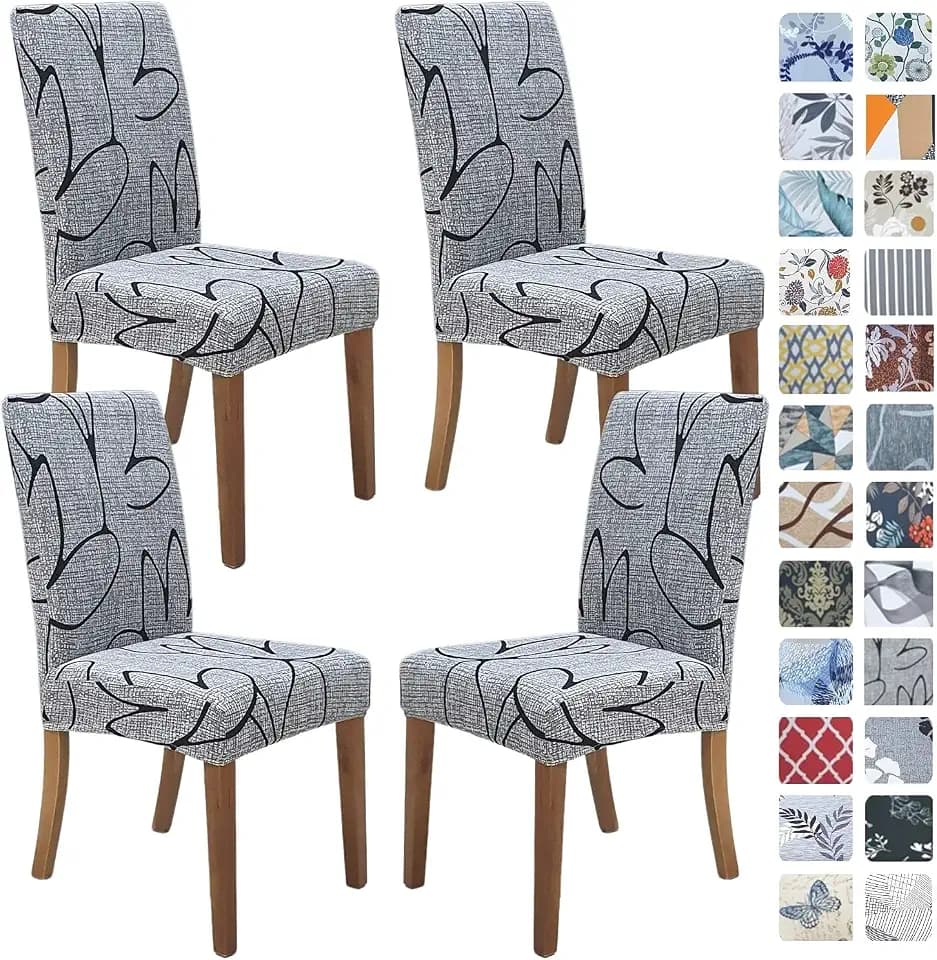SPRINGRICO Chair Covers for Dining Room Set of 4, Stretch Dining Chair Cover, Washable Spandex Kitchen Parsons Chair Slipcovers, Removable Seat Protector for Home or Party (4 Pack, Lotus Gray)