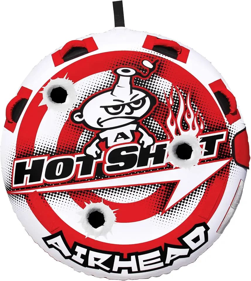 Airhead Hot Shot Towable Tube for Boating, 1 - 2 Rider Inflatable Boat Tube for Water Tubing, Round Deck for Air Time, Full Nylon Cover, Padded Handles with Neoprene Knuckle Guards, Speed Safety Valve