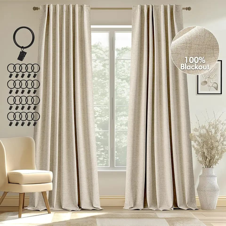 MIULEE 100% Blackout Curtains Linen Curtains & Drapes 84 Inch Cream Beige
