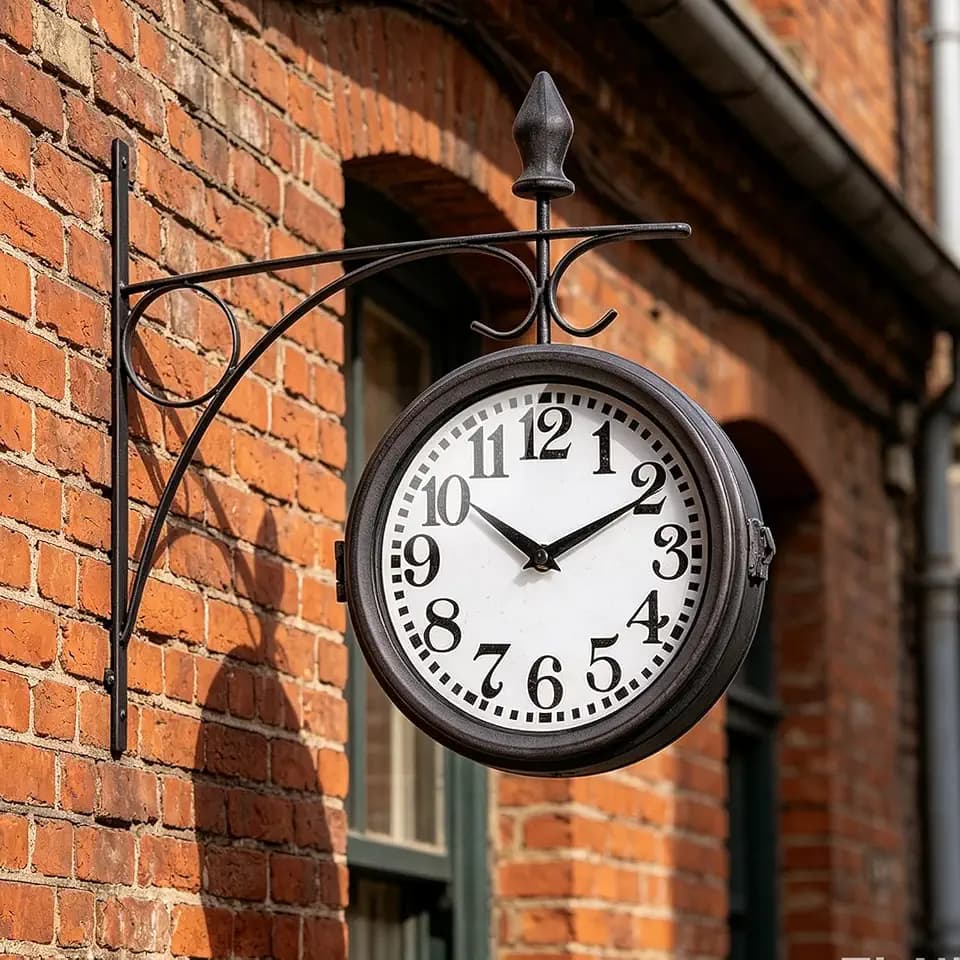 Double-Sided Wall Clock Silent Indoor Outdoor Hanging Clock, Black