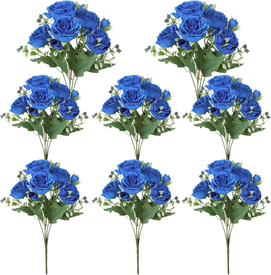 8 Pack Royal Blue Peonies Artificial Flowers