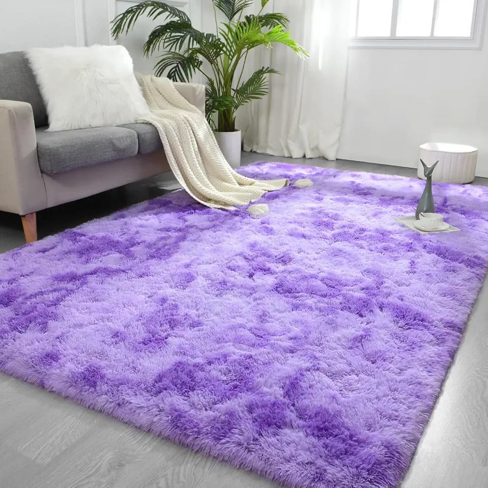 FlyDOIT Purple Tie-Dyed Large Rugs for Living Room, 5x8 Feet Shaggy Rug Fluffy Throw Carpets, Ultra Soft Plush Modern Indoor Fuzzy Rugs for Bedroom Girls Kids Nursery Room Dorm Home Decor