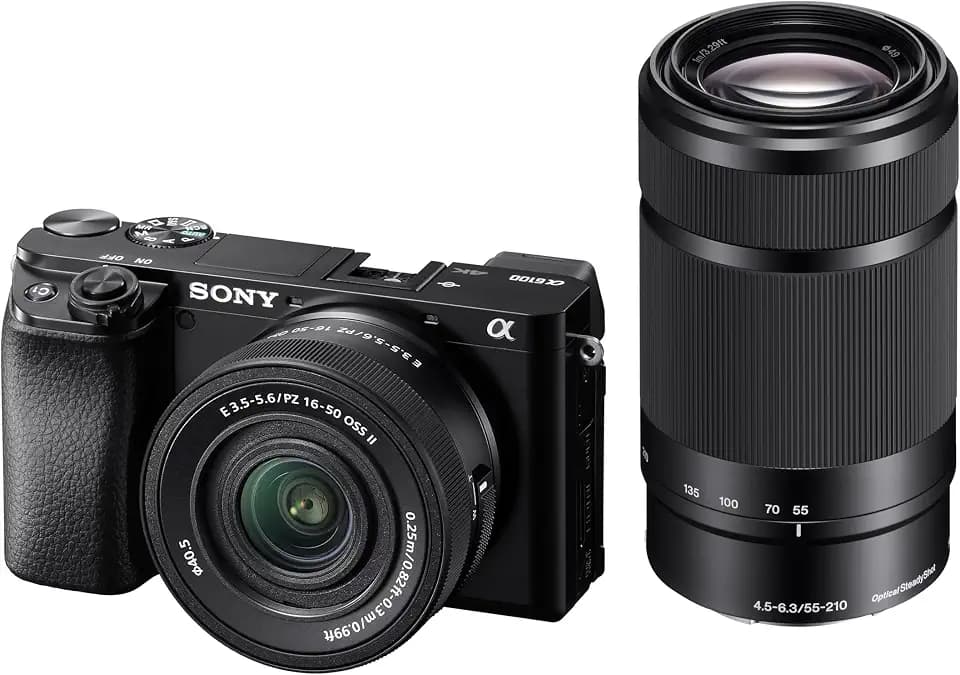 Sony Alpha 6100 | APS-C Spiegellose Kamera mit 16-50mm & 55-210mm | Schneller 0,02s Autofokus mit Augenerkennung für Mensch und Tier, 4K-Filmaufnahmen und neigbares Display