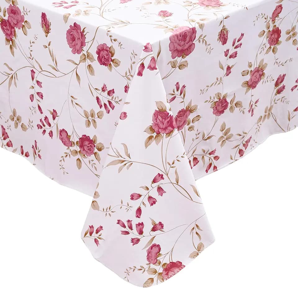 Heavy Duty Vinyl Tablecloth with Flannel Backing Waterproof Oil-Proof Plastic Table Cloth Stain-Resistant Wipeable Rectangle or Square Table Cover for Dining, Camping (Flower, 54X54 Inch)