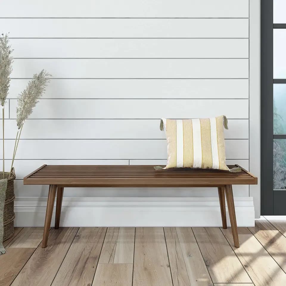 Plank+Beam Rectangular Entryway Bench, Mid-Century Modern, 56.25", Walnut