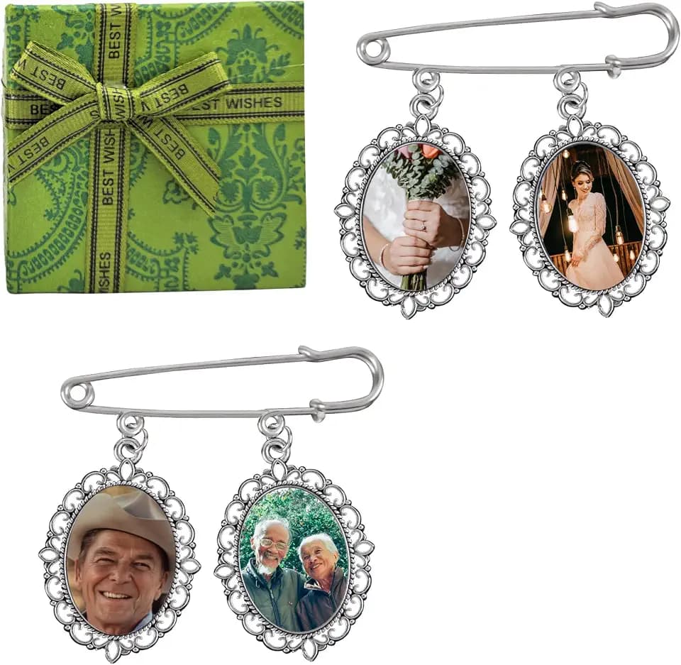 Wedding Bouquet Photo Charm Bouquet Charms for Wedding Memory Bridal Lacy Oval Bridal Angel Charm Double Pendant Style Memorial Photo Charm You Are Always in My Heart Charm Pin with Photo Resizer
