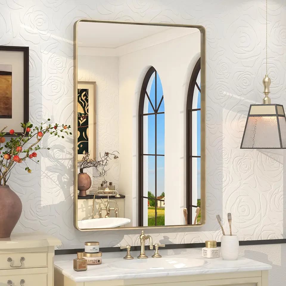 24x36 Inch Gold Framed Bathroom Mirror for Wall