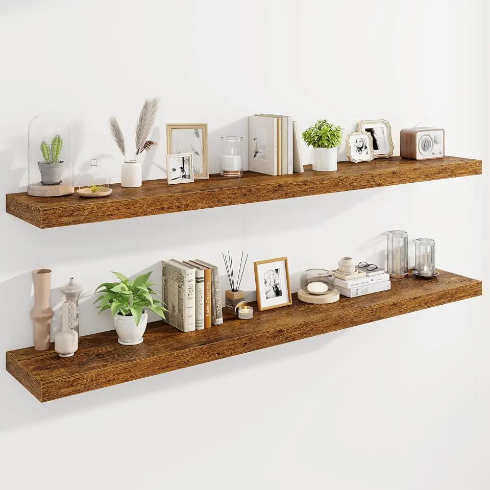 Marsmiles 72" Floating Shelves for Wall, Wooden Shelves with Invisible Brackets Set of 2, Rustic Farmhouse Wall Mounted Shelf for Kitchen Bathroom Living Room Study, Rustic Brown