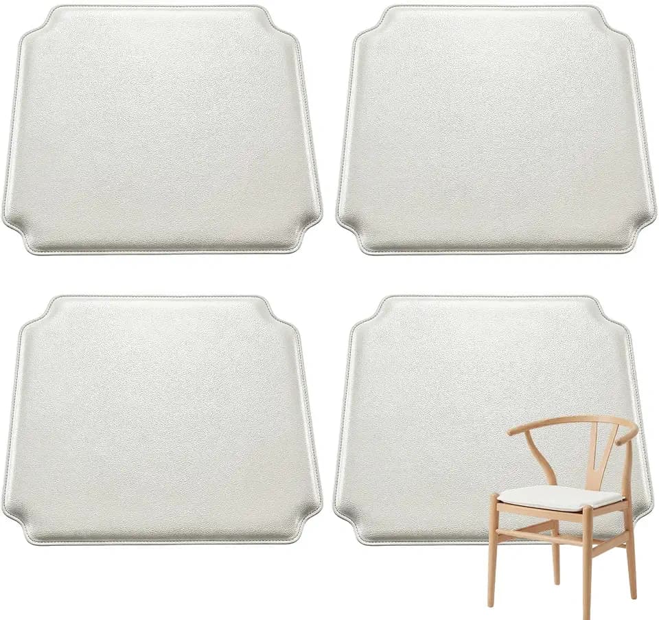 Sintuff 4 Pcs Wishbone Chair Cushions for Dining Chairs, PU Leather Seat Pads with Soft Foam, Compatible with Hans Wegner Style Y Chair, White