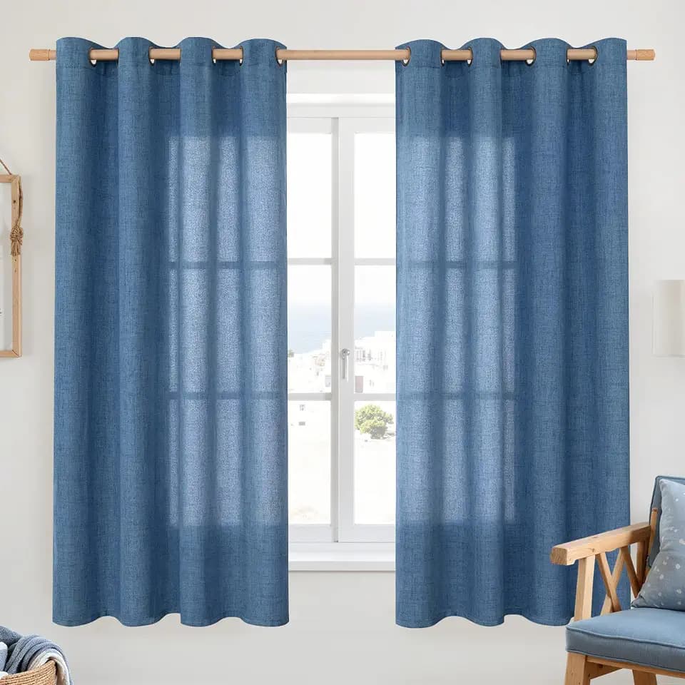 YoungsTex Navy Blue Linen Curtains 63 Inch Length 2 Panels Light Filtering