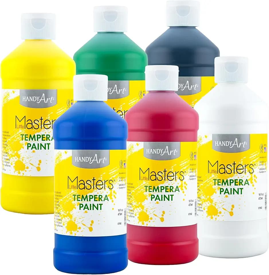 Handy Art Little Masters Tempera Paint, 16 oz Bottles, 6 Primary Colors