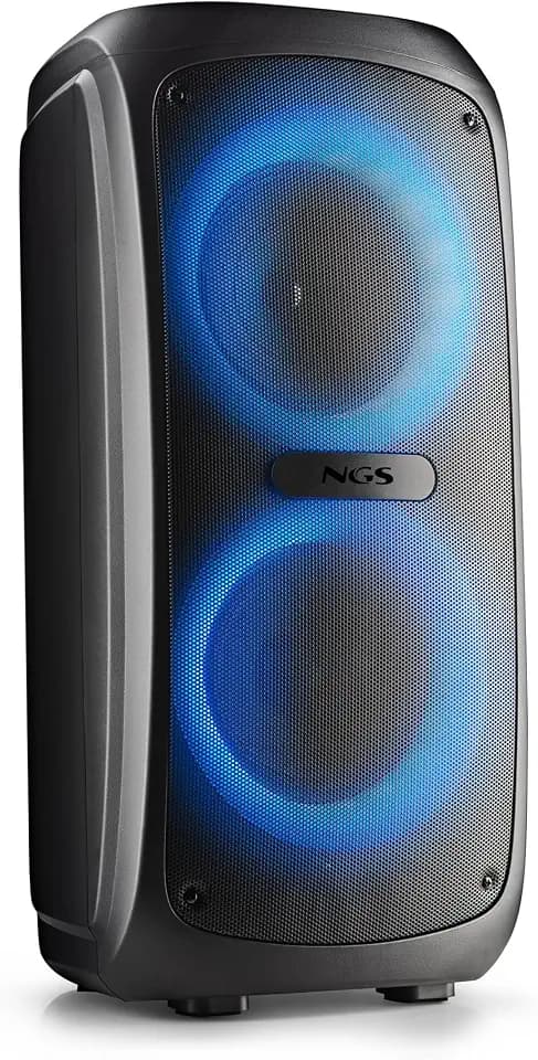 NGS Wild Temper – tragbarer Bluetooth 5.3 Party-Lautsprecher, 200 W, TWS, RGB LED-Leuchten, Dual-Karaoke-Mikrofoneingang, USB/AUX, 4400 mAh Akku
