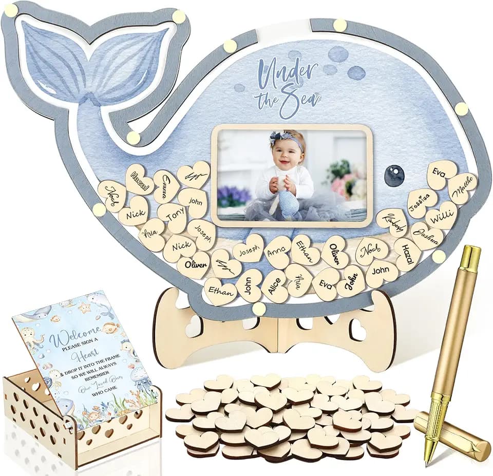Wenqik 63 Pcs Under the Sea Baby Shower Guest Book,Blue
