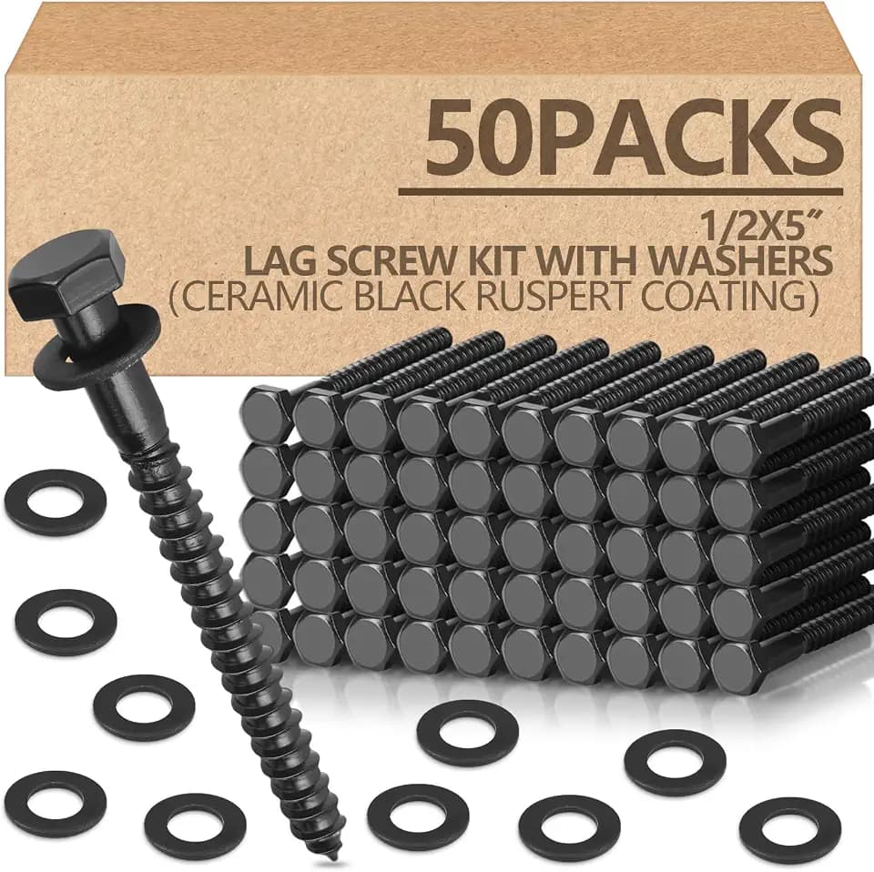 Tandefio 50 Pack 1/2''X 5'' Lag Bolts Screw with Washer Galvanized, Black