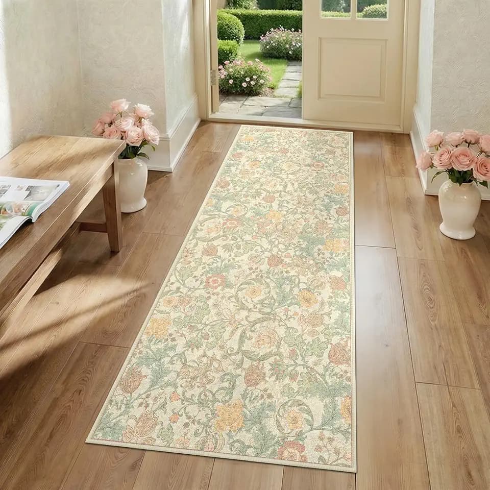 Deerly Hallway Runner Rug 2x6, Washable Kitchen Rugs Non Slip, Beige Pink