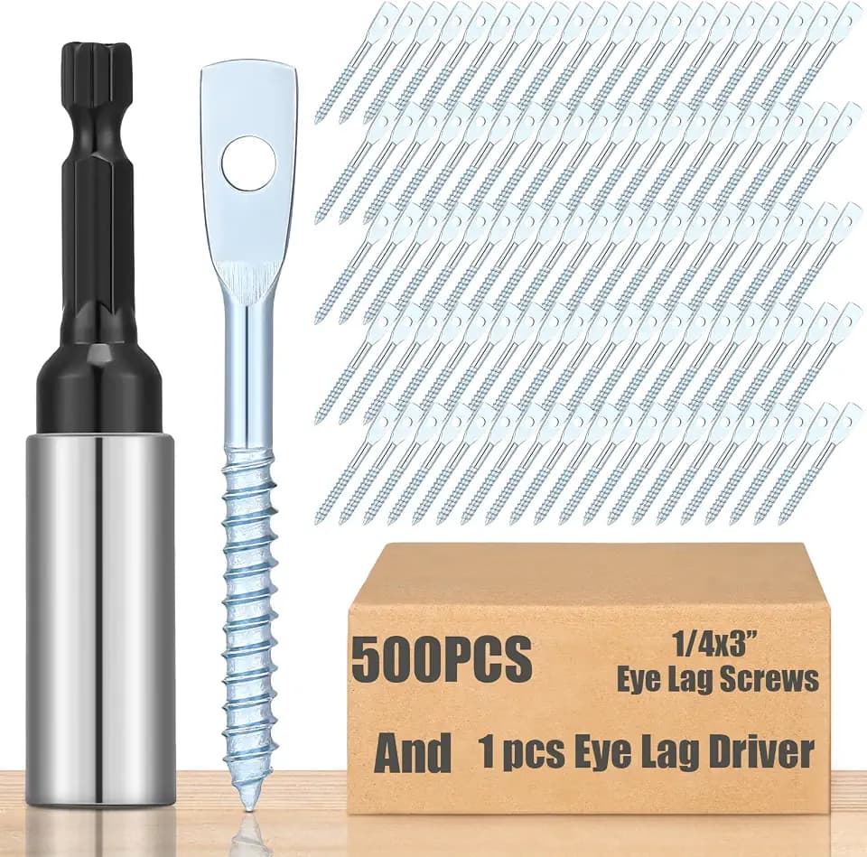 MorningRo 500 Pcs Eye Lag Screws 1/4 x 3 Inch with Driver Bit, Silver