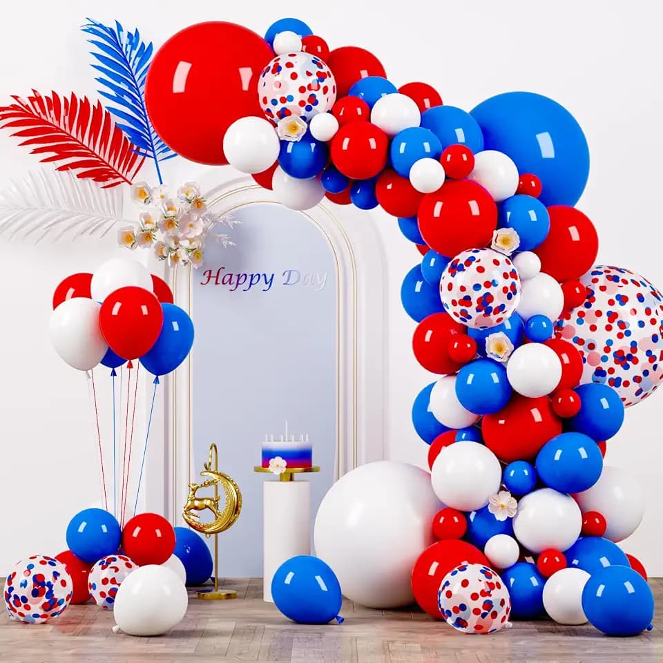 Voircoloria 130pcs Red White Blue Balloons Arch Kit, 18 12 10 5 Inch