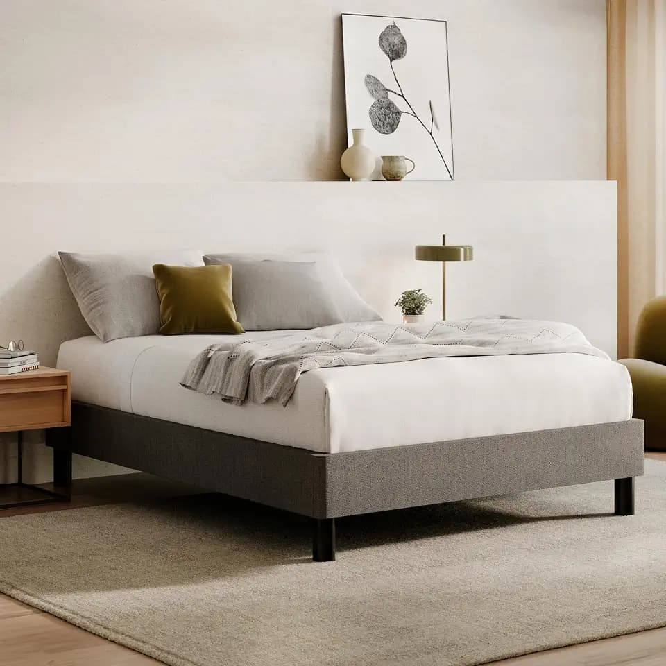 Nectar Bed Frame, Full, Grey, 8 Inch Legs, Sturdy Wooden Slats