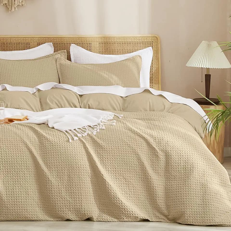 PHF Waffle Duvet Cover King, Ultra Soft & Breathable, 104"x90", Khaki