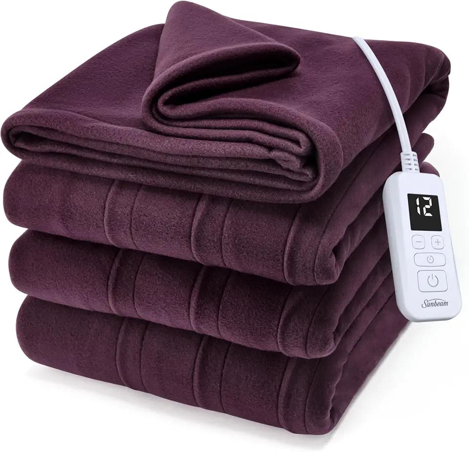 Sunbeam Royal Ultra Fleece Heated Blanket Burgundy Full 84 x 72 in
