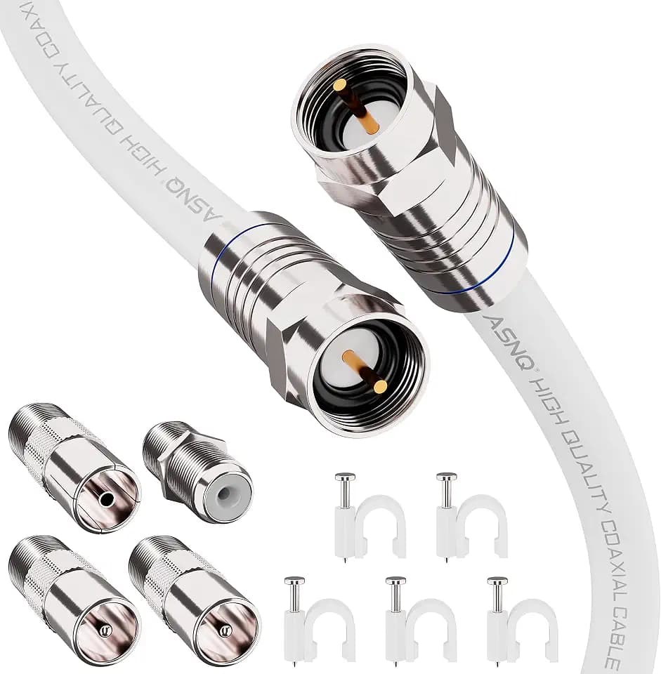 ASNQ RG6 Koaxialkabel-Verbinder-Set 15m - Verlängerung für Sat Kabel und Antennenkabel für Highspeed-Internet, Breitband-/ Digital TV - RG6 Pressverbinder - Digitales Audiokabel Koaxialkabel