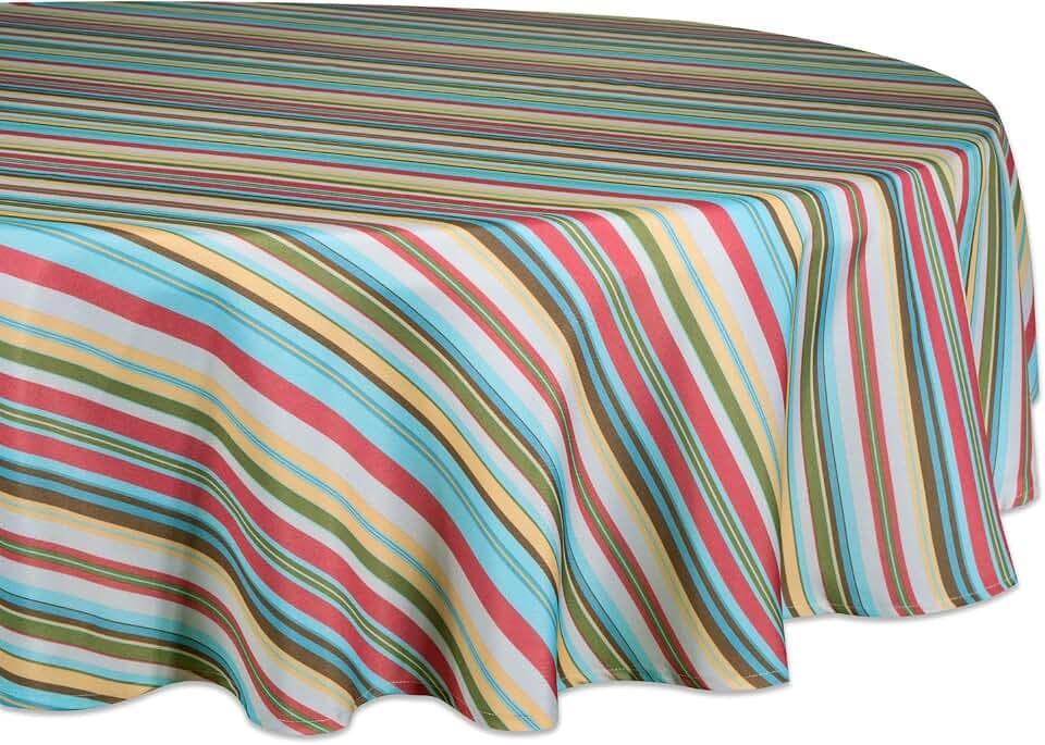 DII Summer Stripe Outdoor Tabletop Collection, Multi-use, Machine Washable, Tablecloth, 60" Round, Sunset