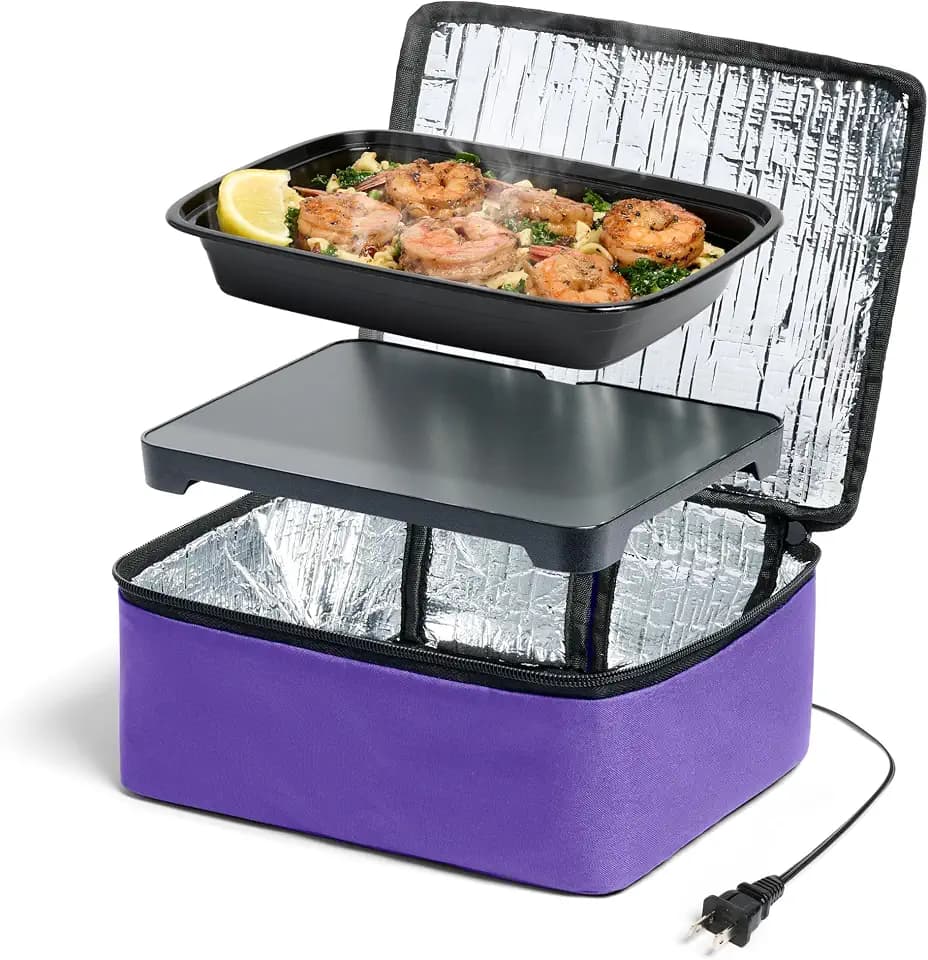 HOTLOGIC Mini Heated Lunch Box - Portable Electric Food Warmer for Men and Women - Great for Work, Office, and Construction - Cook, Reheat, and Eat on the Go - 120V - Purple