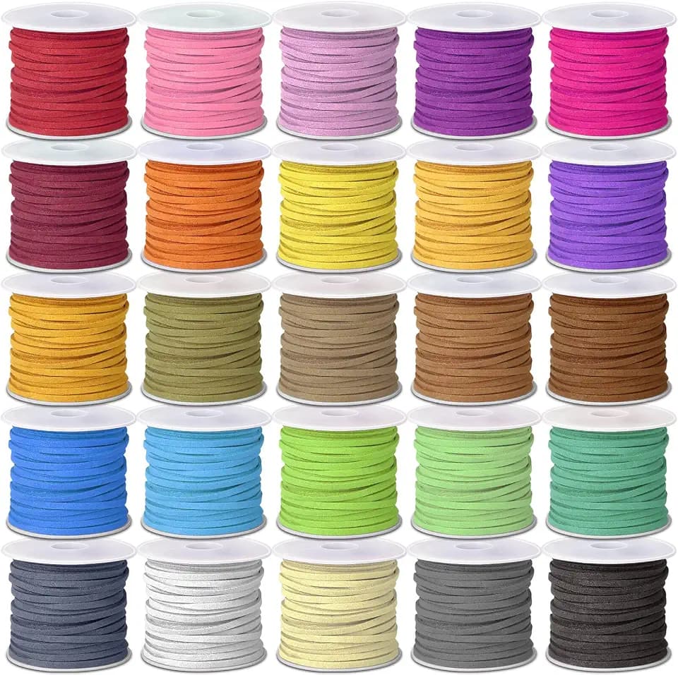 Cridoz Faux Suede Leather Cord, 25 Rolls Flat for Jewelry Making, Leather Strips & Laces for Dream Catcher Supplies DIY Crafts, Thread Velvet String for Necklace, Bracelet, Beading