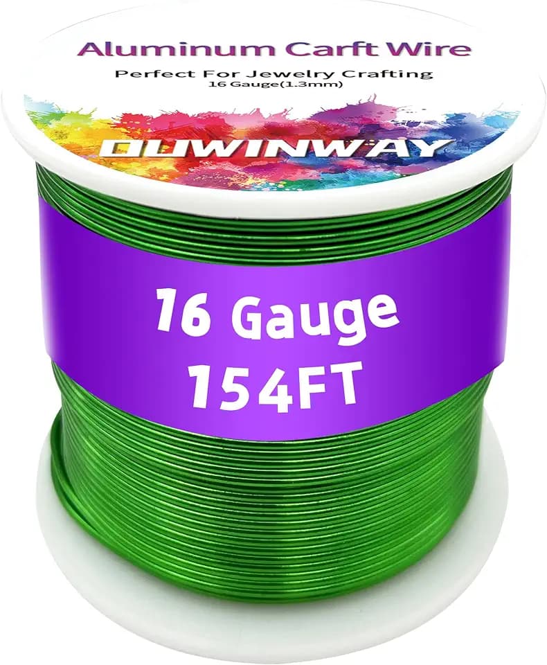 16Gauge Green Aluminum Crafts Wire 154FT, for Jewelry Crafting, Gemstone Metal Coiling, Sculpting, Armature, Jewelry Making Beading Floral Soft DIY Metal Craft Art Wires Colored and Soft