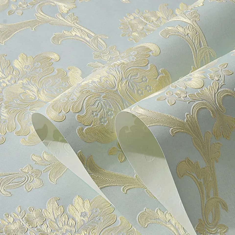 3D Embossed Damask Peel and Stick Wallpaper Modern European Style 3D Textured Wallpaper Non-Woven Removable Self Adhesive Wall Paper for Bedroom Living Room Wall Covering 20.8" x 197" Light Blue