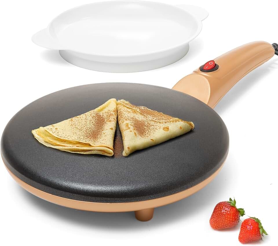 Moss & Stone Gold Electric Crepe Maker, 8" Portable Nonstick Crepe Pan