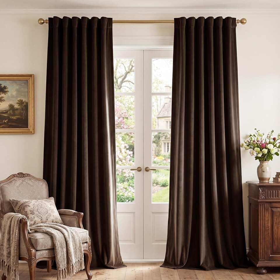 StangH Brown Velvet Curtains Blackout for Living Room, W52 x L108, 2 Panels
