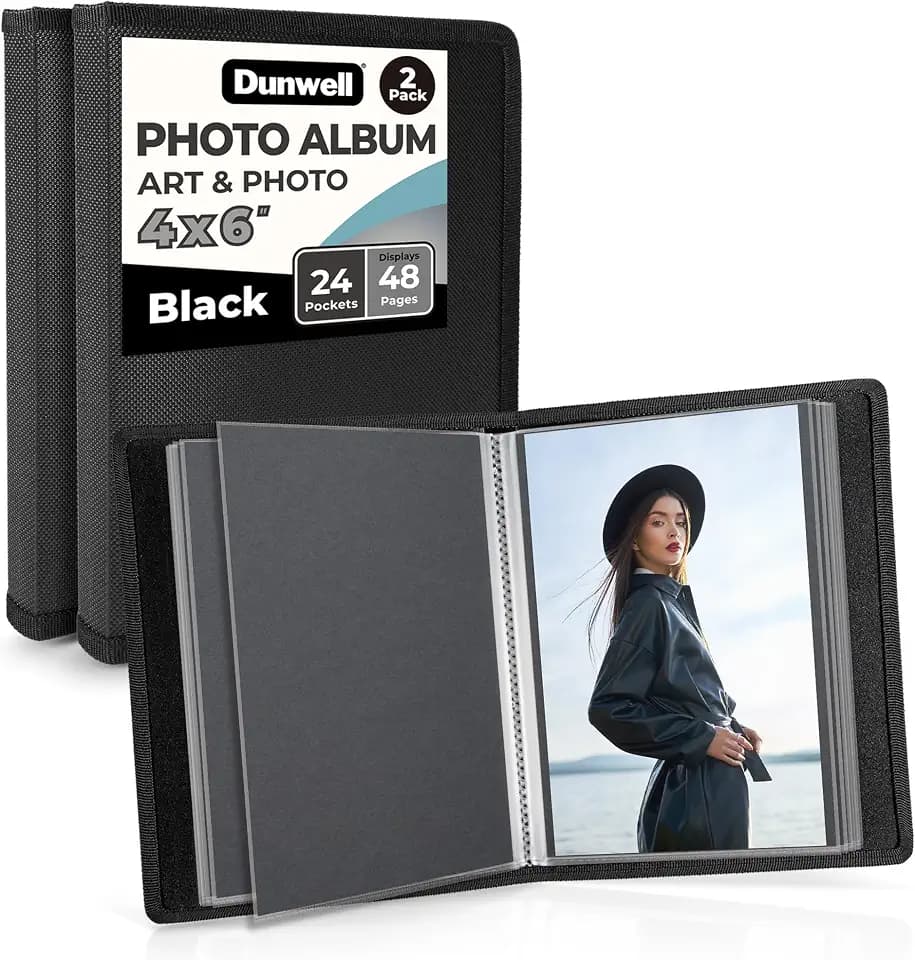 Dunwell 4x6 Photo Album & Art Portfolio Binder, 24 Clear Sleeves, Black