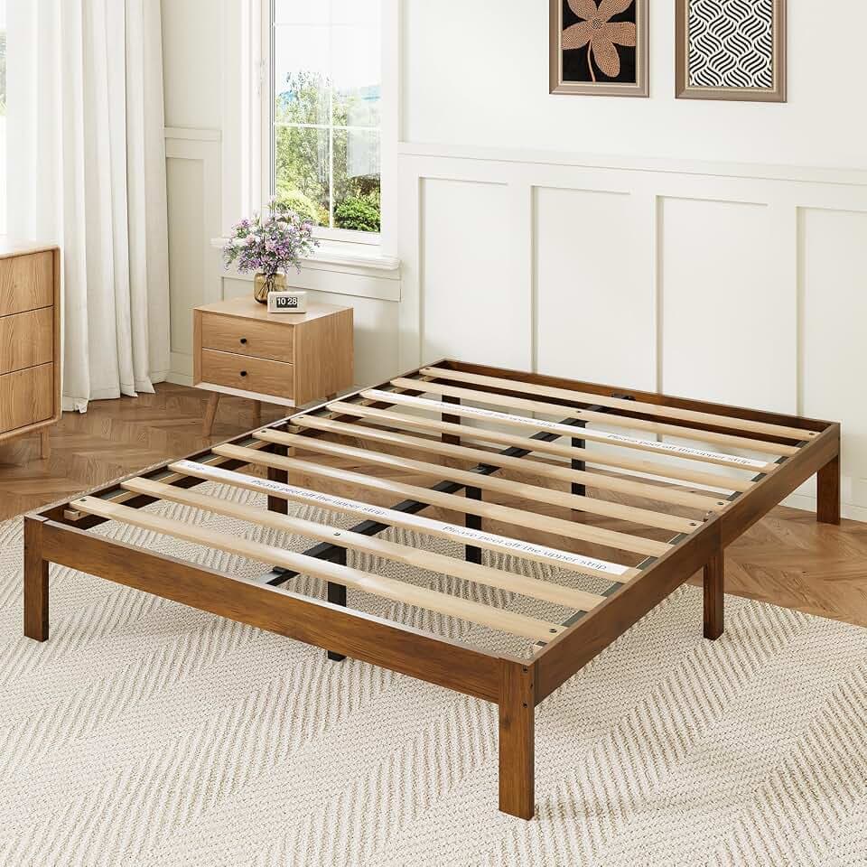 Novilla 12 Inch Wooden Twin Bed Frames, Classic Solid Wood Platform Bed Frame Twin Size, Sturdy Wood Slat Support, No Box Spring Needed, Easy Assembly, Walnut