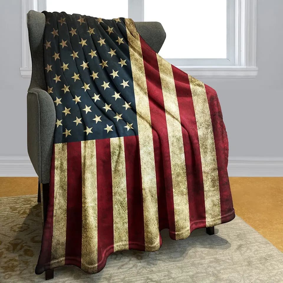 YISUMEI Vintage American Flag Blanket Patriotic Style, Warm Throw Blanket Memorial Gifts for Soldiers, Veterans, Men, Boys (50x60 Inches)