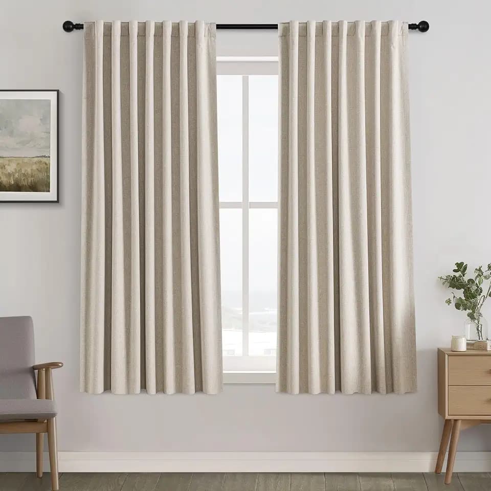 Short Linen Blackout Curtains 50" W x 48" L, 2 Panels Set