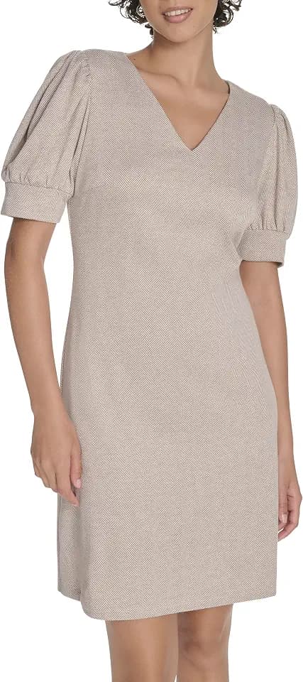 Tommy Hilfiger Women's Short Puff Sleeve V-Neck Shift Mini Dress