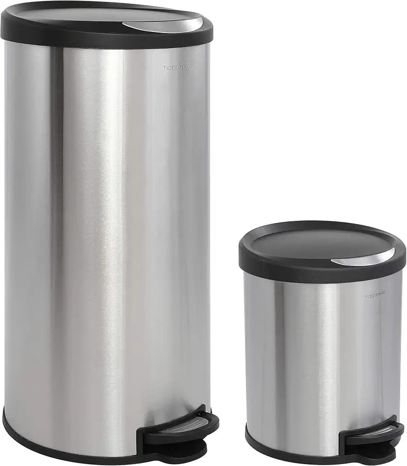 happimess Molly 2-Piece Round Step Trash Can, Platinum Silver