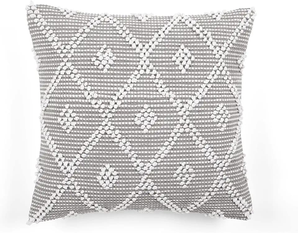Lush Decor Adelyn Decorative Throw Pillow Cover, 20" W x 20" L, Light Gray - Square Pillow - Gray Diamond Pillow - Textured Pillows - Hygge Decor - Farmhouse Throw Pillows For Bed, Couch, Or Chair