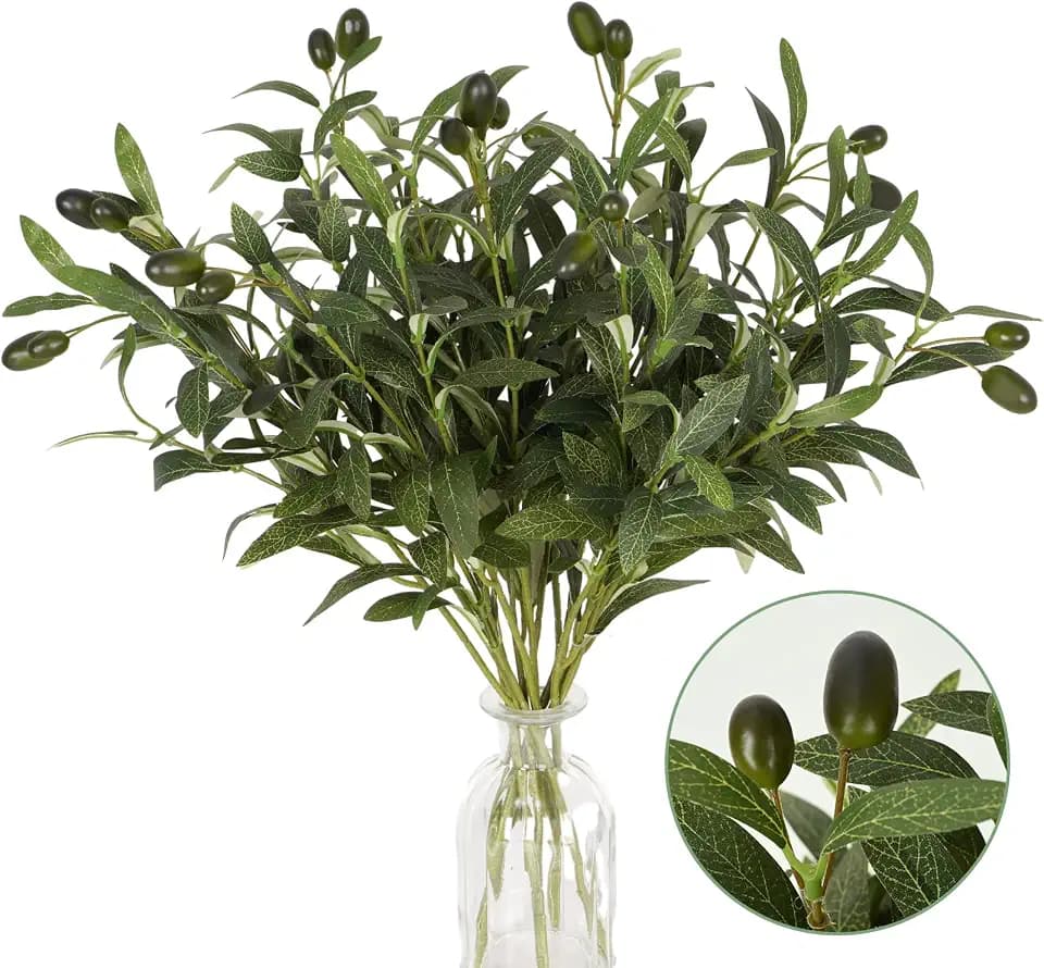 5Pcs Olive Branches for Vases, Faux Olive Tree Branches with Lifelike Olives, Artificial Greenery Stems for Vases Centerpieces Floral Arrangements Decor, 18 Inch