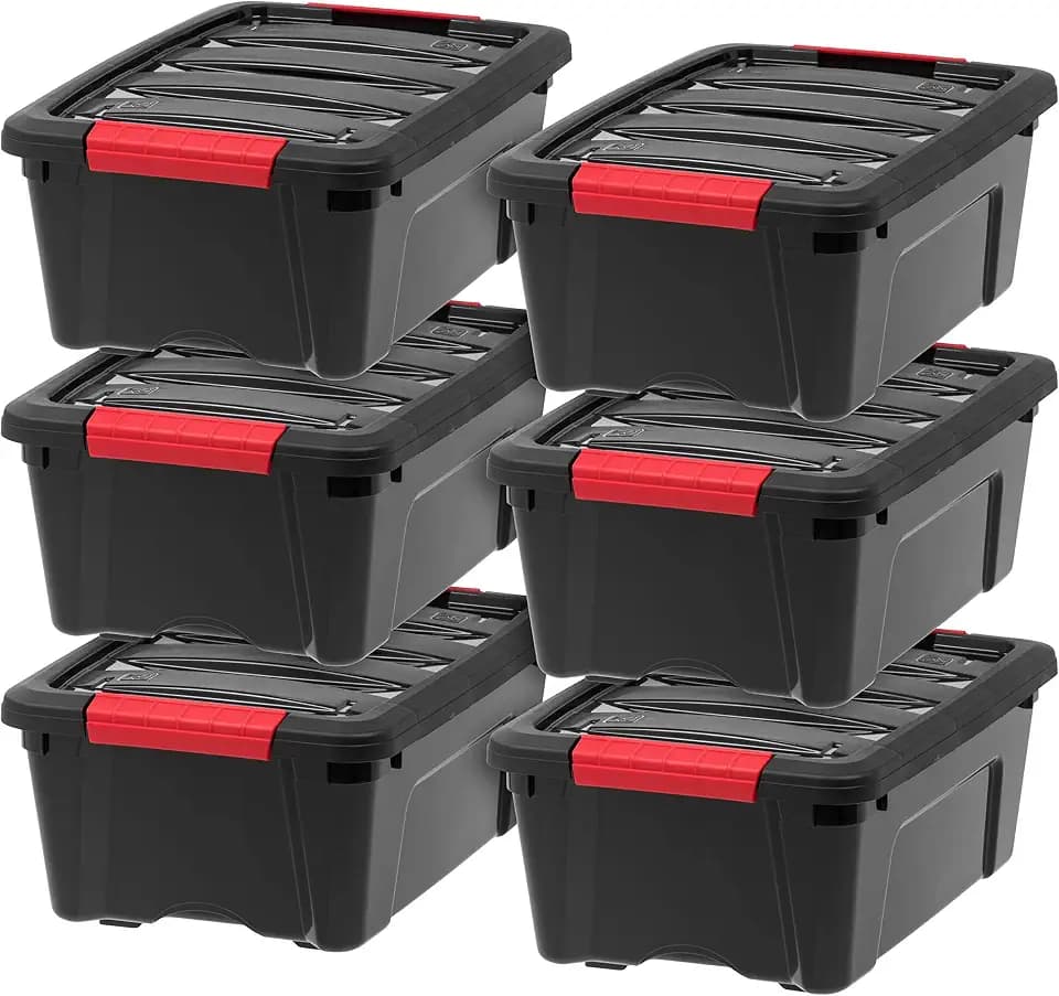 IRIS USA 6-Pack 13 Quart Storage Bins with Lids, Black