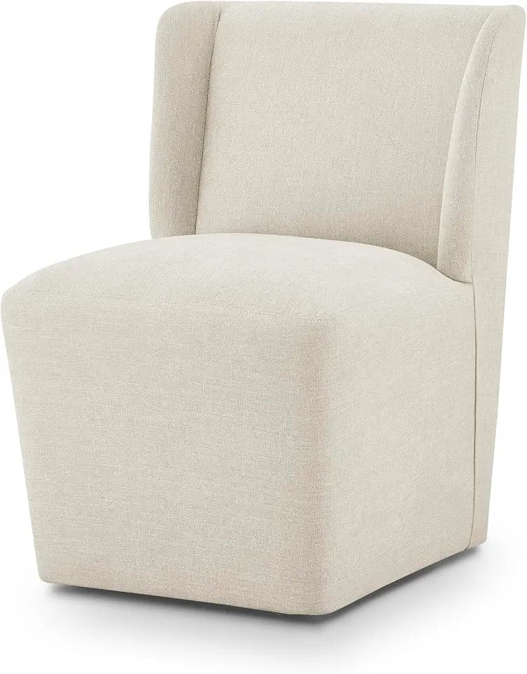 KISLOT Upholstered Dining Chairs Set of 1 with Casters, Cream Beige