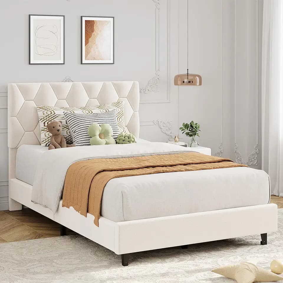 GAOMON Twin Size Platform Bed Frame with Adjustable Upholstered Headboard