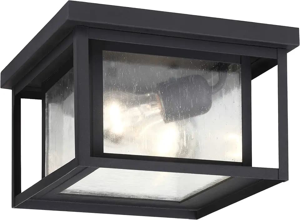 Generation Lighting 78027-12 Hunnington Cast Aluminum Outdoor Ceiling Lighting, 30W, Black, Two Light, 2-Light, cETL Listed, Safety Rated for Wet Locations, All Mounting Hardware Included