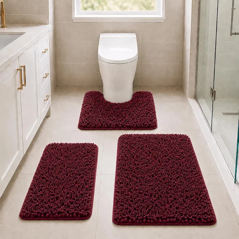 RUN HELIX Christmas Rugs Bathroom Rugs Sets 3 Piece Extra Soft Chenille Bathroom Mats Non Slip Bath Mat Set Bath Rugs Soft Absorbent Non Slip Washable Bath Mats with Toilet Mats Bath Decoration