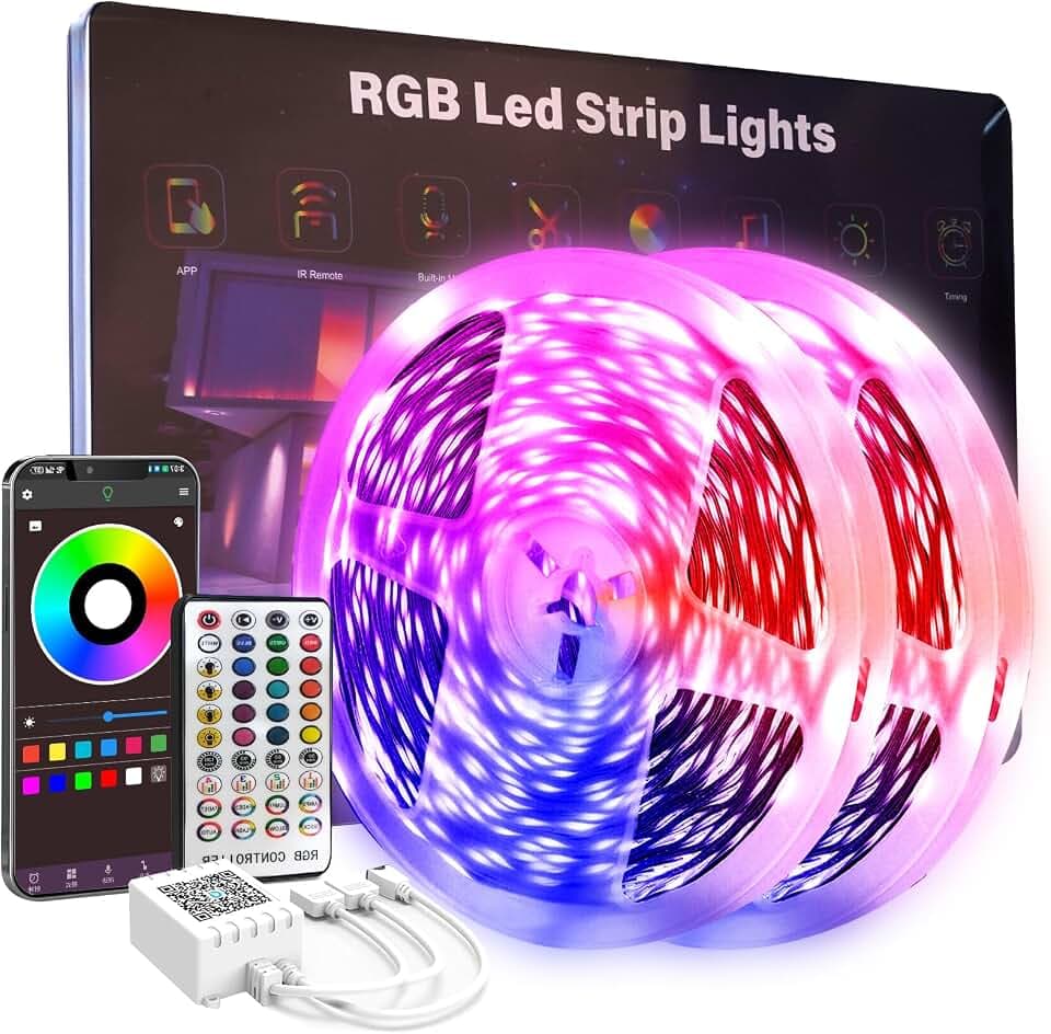 100 FT Led Lights for Bedroom, Music Synchronized RGB Bluetooth LED Lights, Smart Application and Remote Control Color Change LED Light Strips, Used for Home Room Lighting Decoration