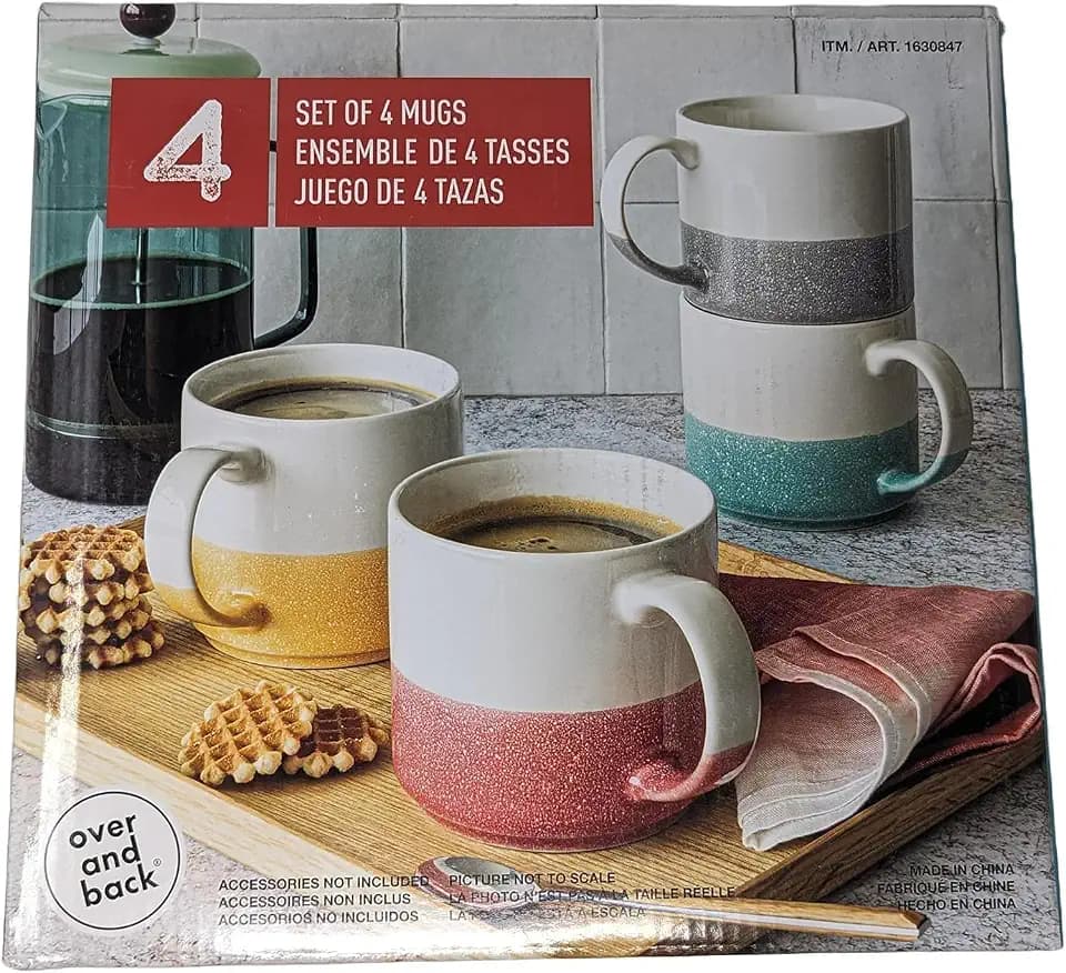 Over & Back:16 oz Porcelain Coffee Mugs Set, Stoneware Coffee & Tea Cups with Handle, Dishwasher & microwave safe, Set of 4