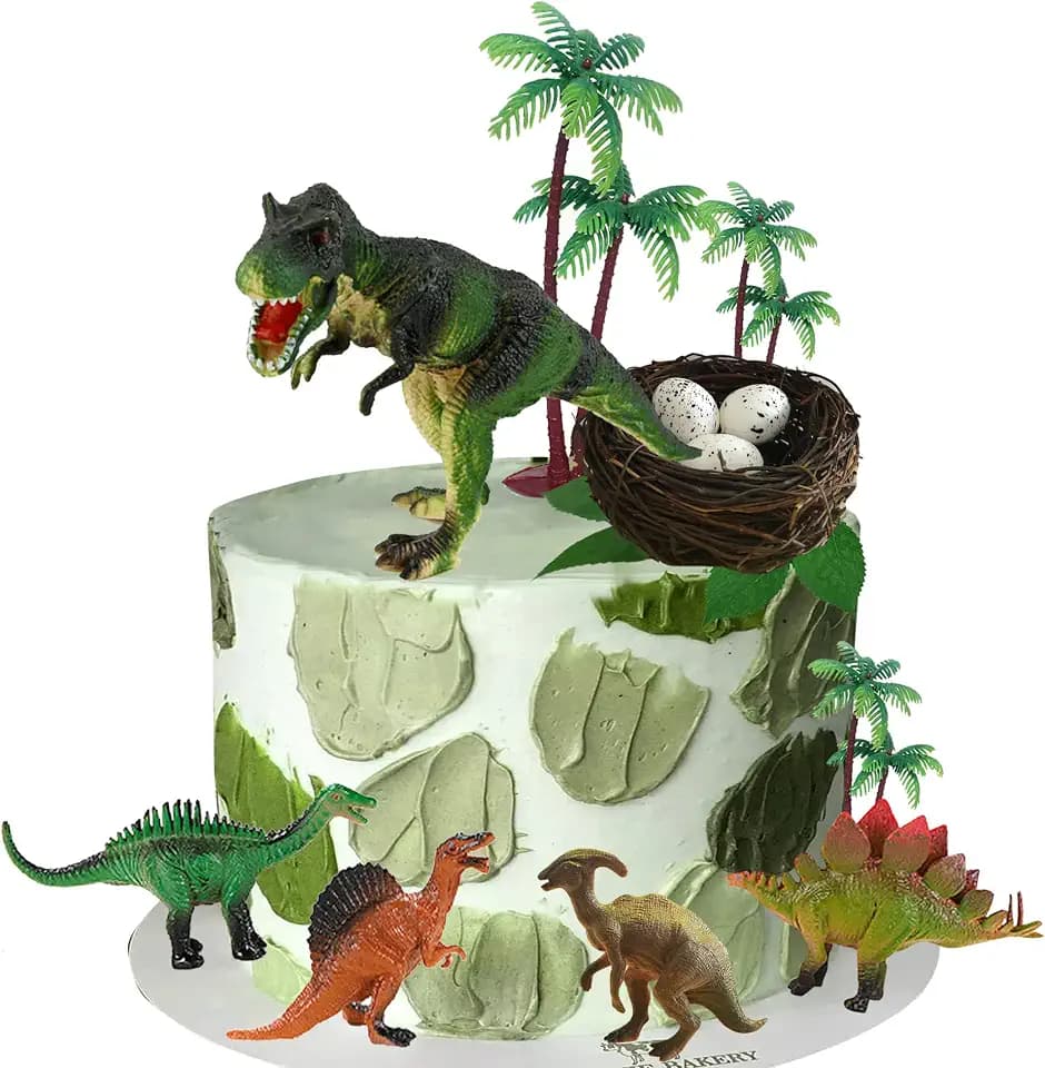 Dinosaur Cake Toppers with Dinosaur Eggs Leaves Trees Cake Decorations for Birthday Party Dinosaur Theme Party