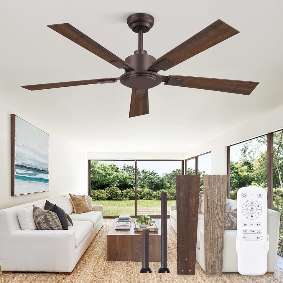 ZMISHIBO 52 Inch Bronze Ceiling Fan No Light with Remote